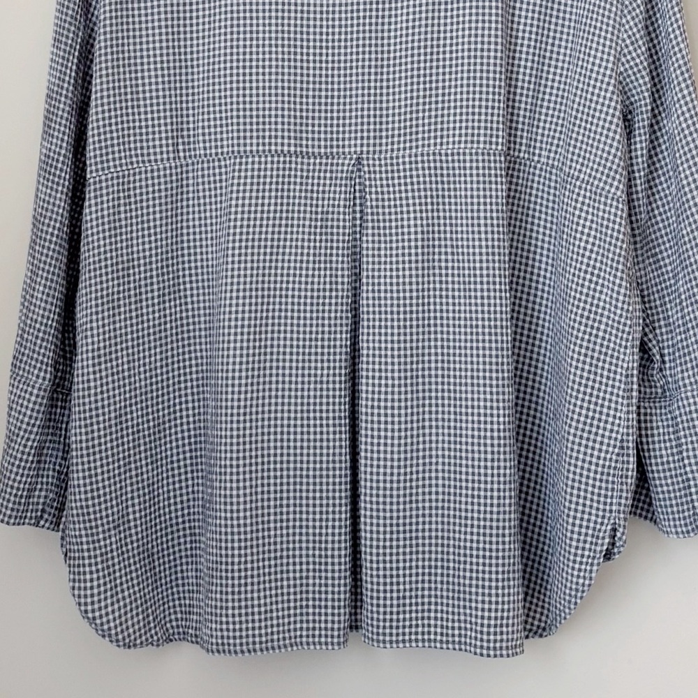 Cut Loose Easy Shirt Crinkle Gingham Medium Button Front Grey - Picture 5 of 7